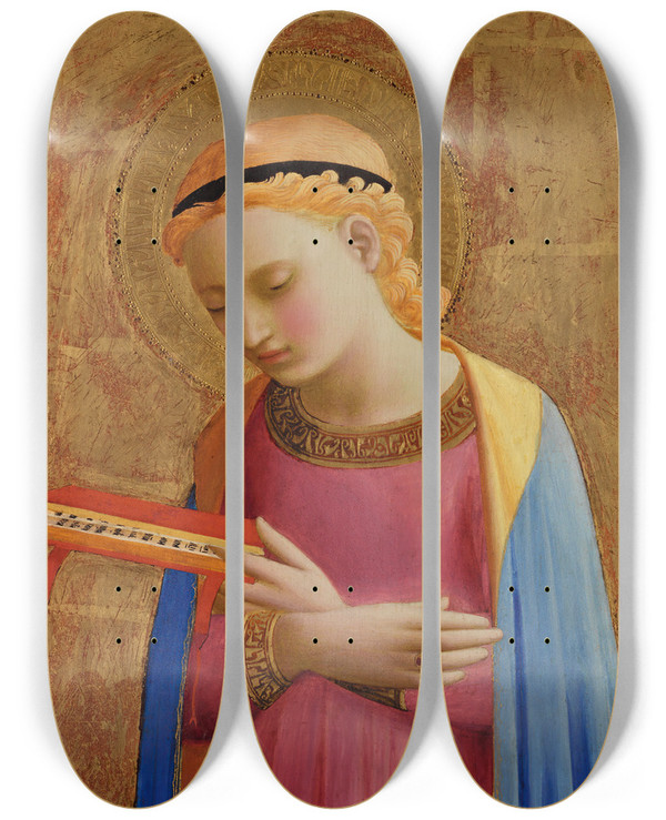 Triptych art skateboard deck of Fra Angelico Virgin Annunciate by Fra Angelico (1400-1455)