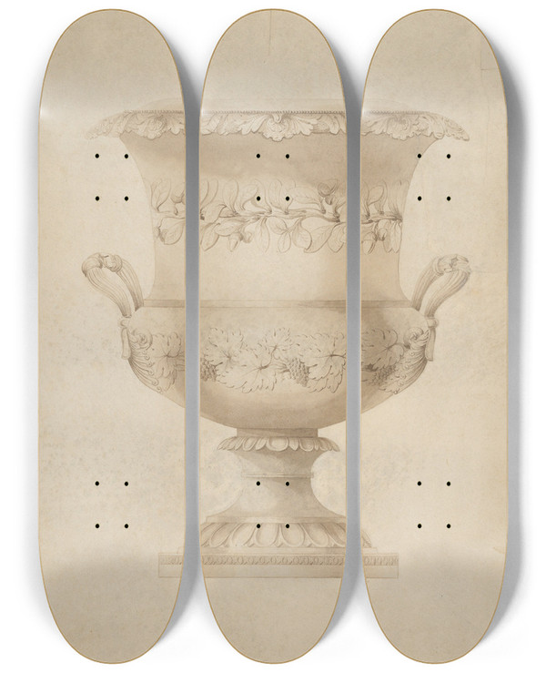 Triptych art skateboard deck of Thomas Fletcher Design For A Wine Cooler by Thomas Fletcher (1787-1866)