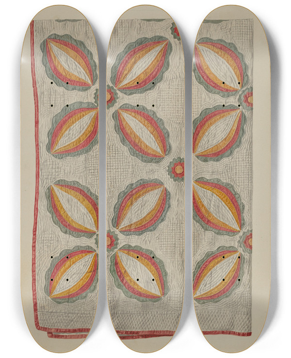 Triptych art skateboard deck of Alois E Ulrich Applique Quilt by Alois E Ulrich