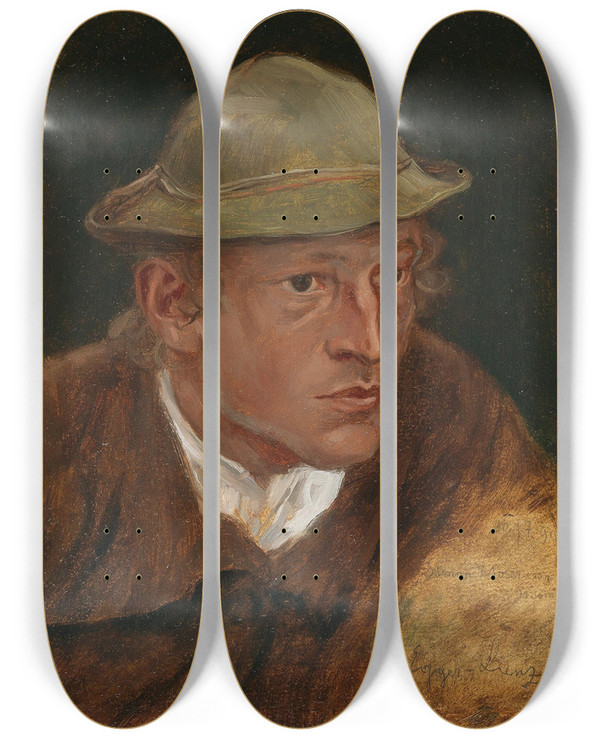 Triptych art skateboard deck of Albin Egger Lienz Simon Moser Studie Zu Das Kreuz by Albin Egger Lienz (1868-1926)