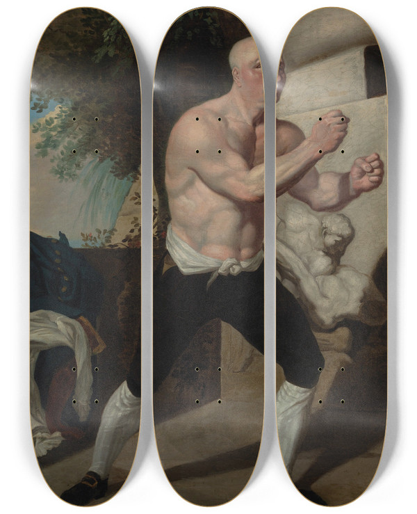 Triptych art skateboard deck of John Hamilton Mortimer Jack Broughton The Boxer by John Hamilton Mortimer (1740-1779)