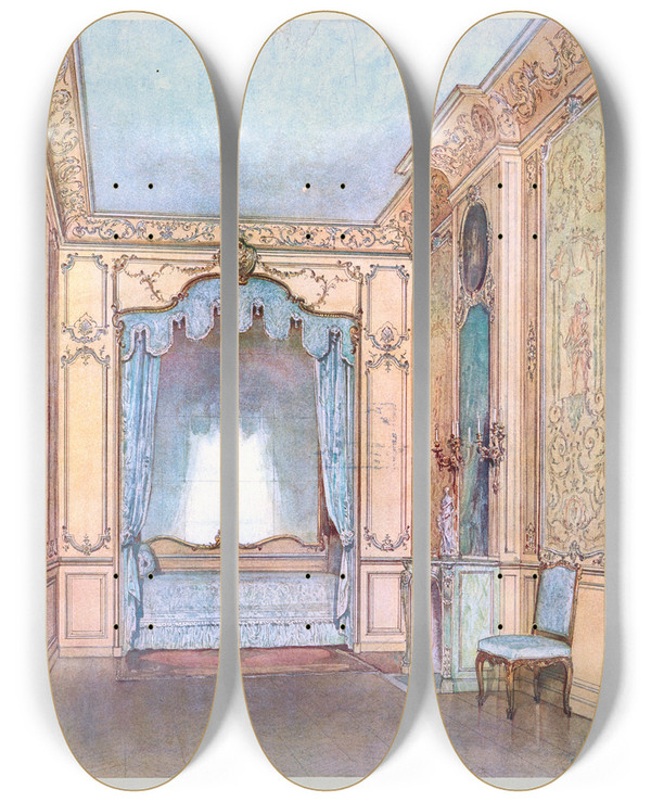 Triptych art skateboard deck of Georges Rmon Chambre A Coucher Compose Daprs Celle De Ninon De Lenclos_1 by Georges Remon (1889-1963)