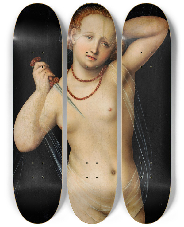 Triptych art skateboard deck of Lucas Cranach The Elder Lucretia_7 by Lucas Cranach The Elder (1472-1553)