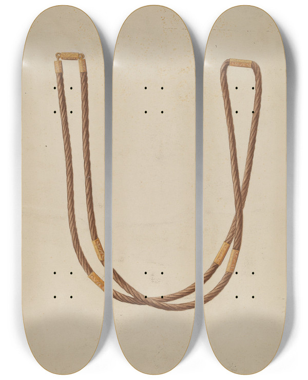 Triptych art skateboard deck of Bertha Semple Necklace by Bertha Semple
