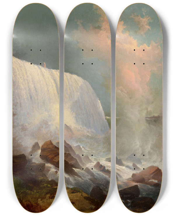 Triptych art skateboard deck of Edward Moran Niagara Falls by Edward Moran (1829-1901)