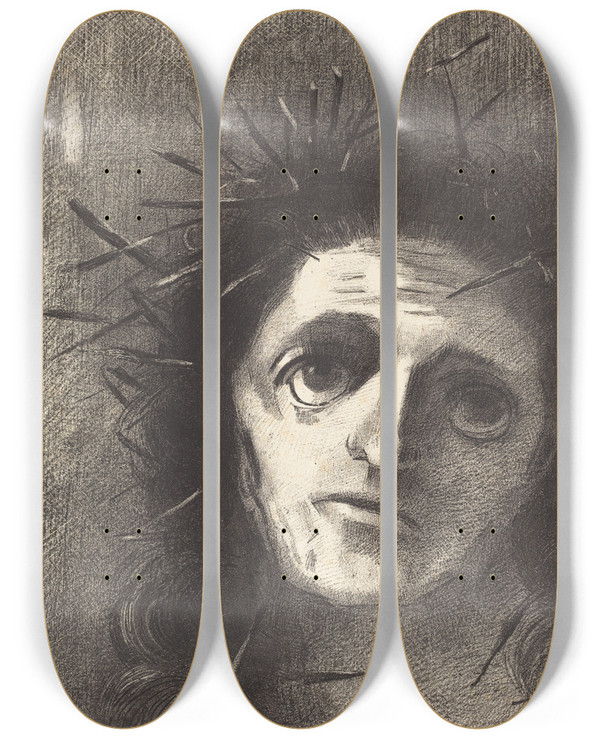 Triptych art skateboard deck of Odilon Redon Christ by Odilon Redon (1840-1916)