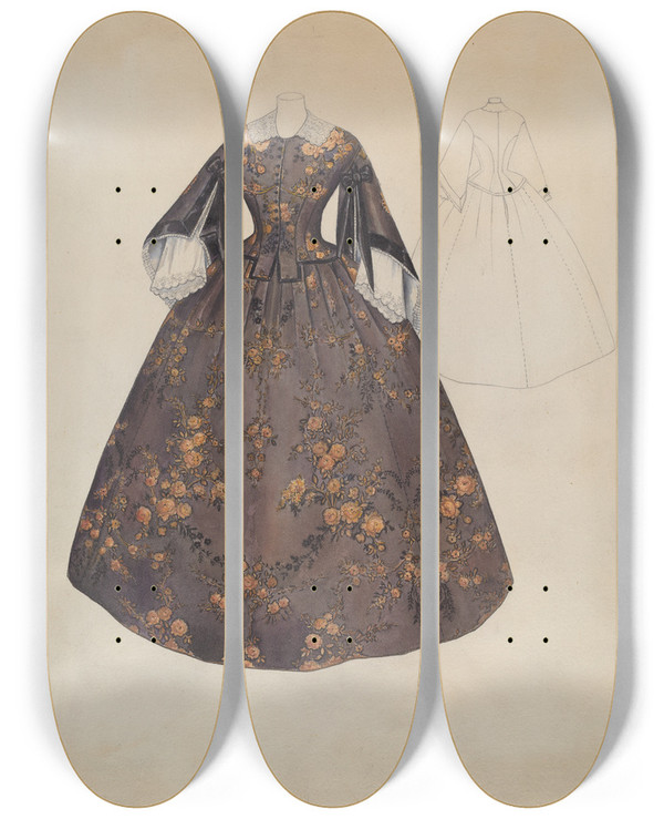 Triptych art skateboard deck of Jean Peszel Dress_12 by Jean Peszel