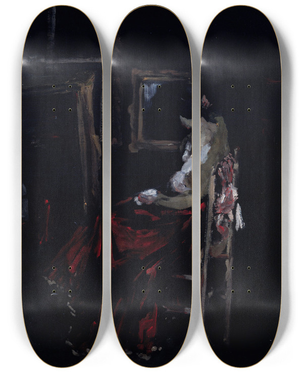 Triptych art skateboard deck of Robert Henri The Model by Robert Henri (1865-1929)