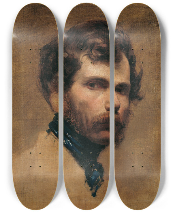 Triptych art skateboard deck of Friedrich Von Amerling Selbstportrt Mit Blauer Halsbinde by Friedrich Von Amerling (1803-1887)