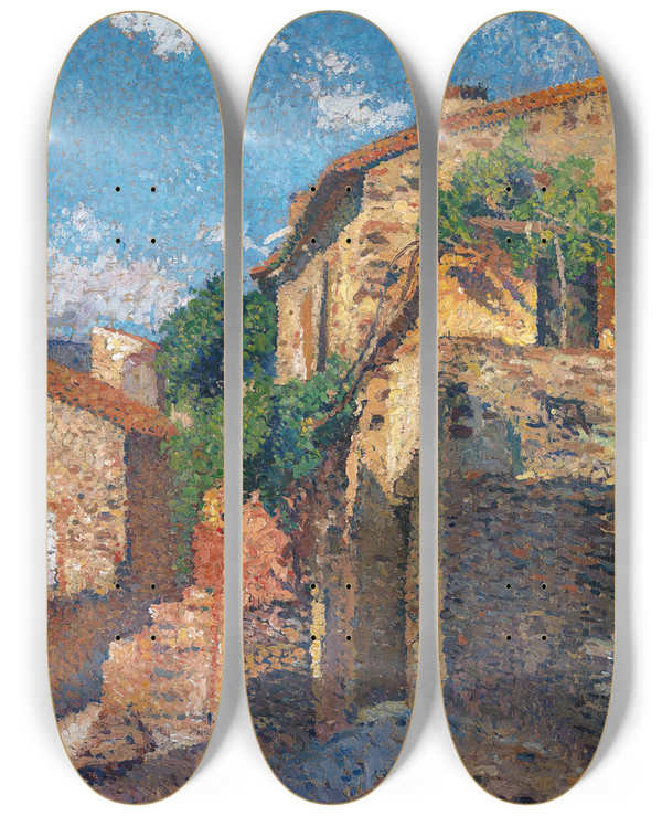 Triptych art skateboard deck of Henri Martin Maisons Collioure by Henri Martin (1860-1943)
