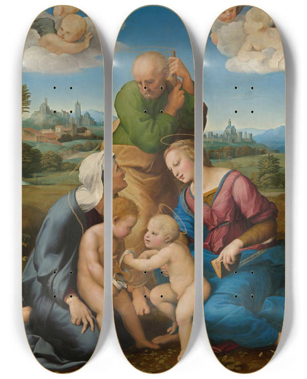 Triptych art skateboard deck of Raphael Canigiani Holy Family by Raphael (1483-1520)