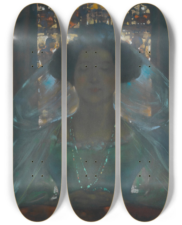 Triptych art skateboard deck of James Watterston Herald The Bride by James Watterston Herald (1859-1914)