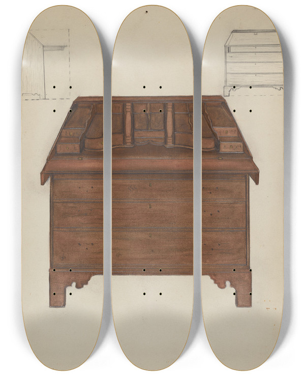 Triptych art skateboard deck of Edna C Rex Desk_2 by Edna C Rex (1893-1972)