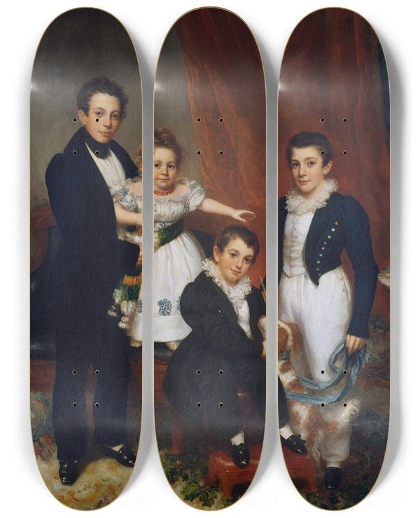 Triptych art skateboard deck of Samuel Lovett Waldo The Knapp Children by Samuel Lovett Waldo (1783-1861)