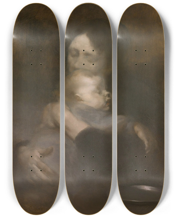 Triptych art skateboard deck of Eugne Carriere Maternit Tendresse by Eugene Carriere (1849-1906)