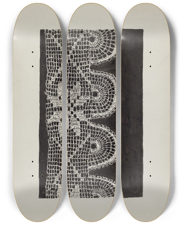 Triptych art skateboard deck of Lena Nastasi Crocheted Lace by Lena Nastasi