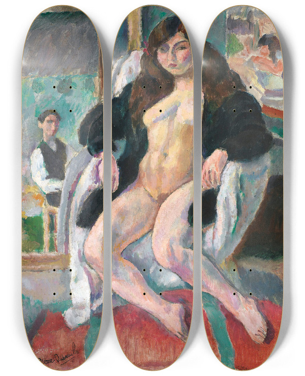 Triptych art skateboard deck of Jules Pascin Le Peintre Et Son Modle by Jules Pascin (1885-1930)