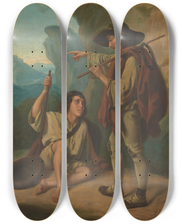 Triptych art skateboard deck of Antoni Kolberg Two Highlanders by Antoni Kolberg (1815-1882)