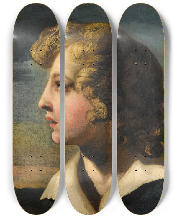 Triptych art skateboard deck of Thodore Gricault Portrait De Jeune Garon De Profil by Theodore Gericault (1791-1824)