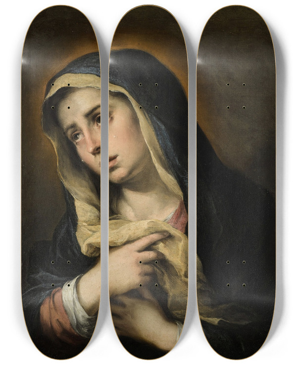 Triptych art skateboard deck of Bartolom Estebn Murillo Mater Dolorosa by Bartolome Esteban Murillo (1617-1682)