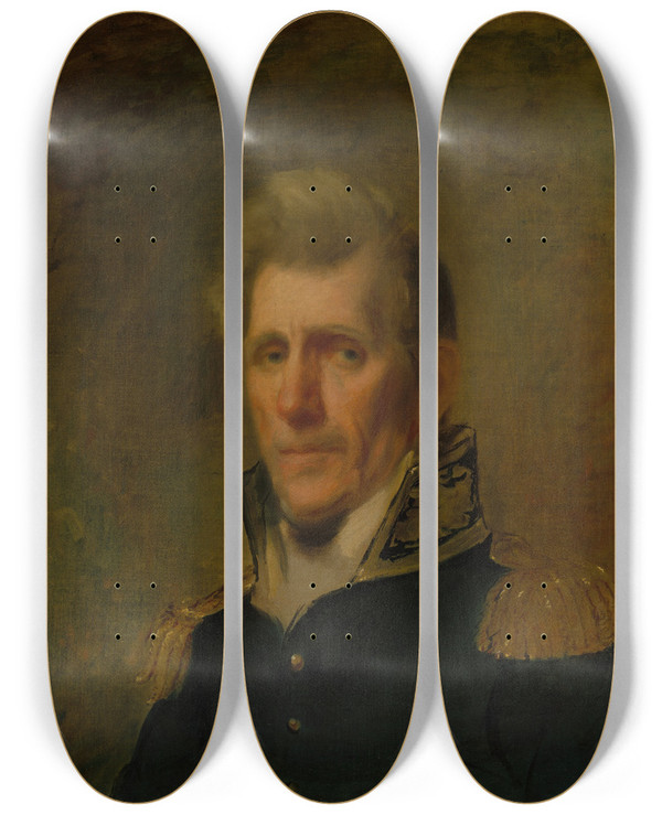 Triptych art skateboard deck of Samuel Lovett Waldo General Andrew Jackson by Samuel Lovett Waldo (1783-1861)