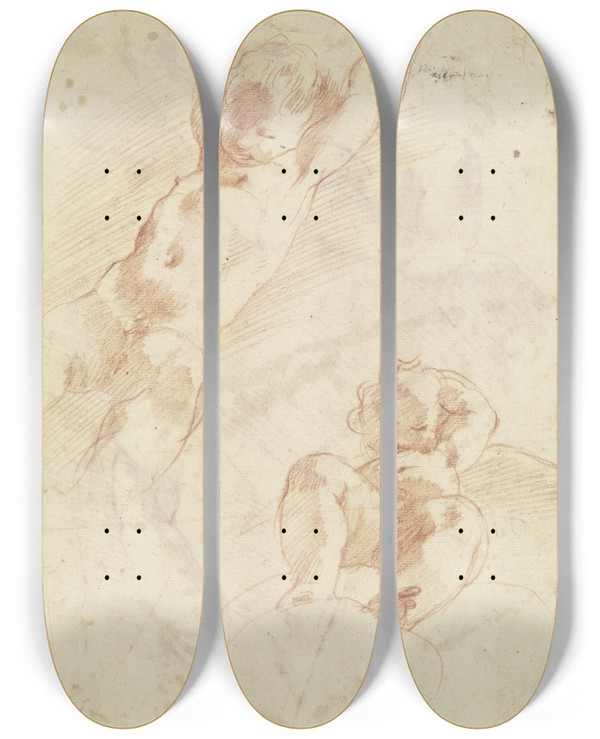 Triptych art skateboard deck of Correggio Two Putti Seen From Below by Correggio (1489-1534)