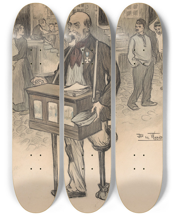 Triptych art skateboard deck of Jan De Waardt Oudgeneraal Als Straatmuzikant by Jan de Waardt (19-)