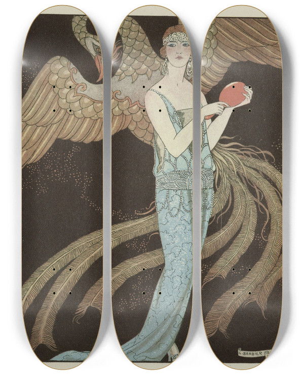 Triptych art skateboard deck of George Barbier Sortilges Robe Du Soir De Beer by George Barbier (1882-1932)