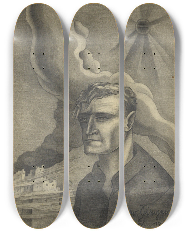 Triptych art skateboard deck of Karl Wiener Der Sieger by Karl Wiener (1901-1949)