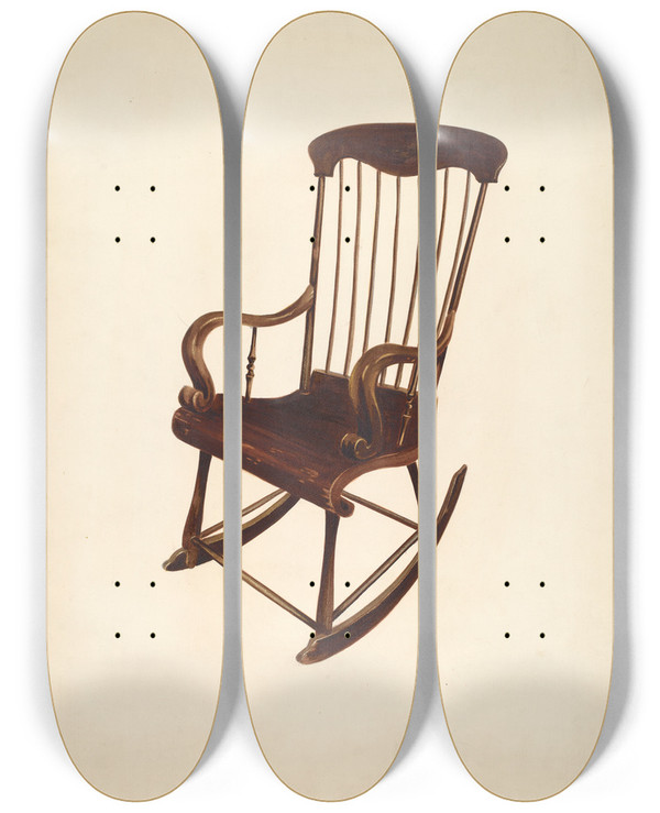 Triptych art skateboard deck of William Spiecker Rocking Chair Bishop Hill by William Spiecker