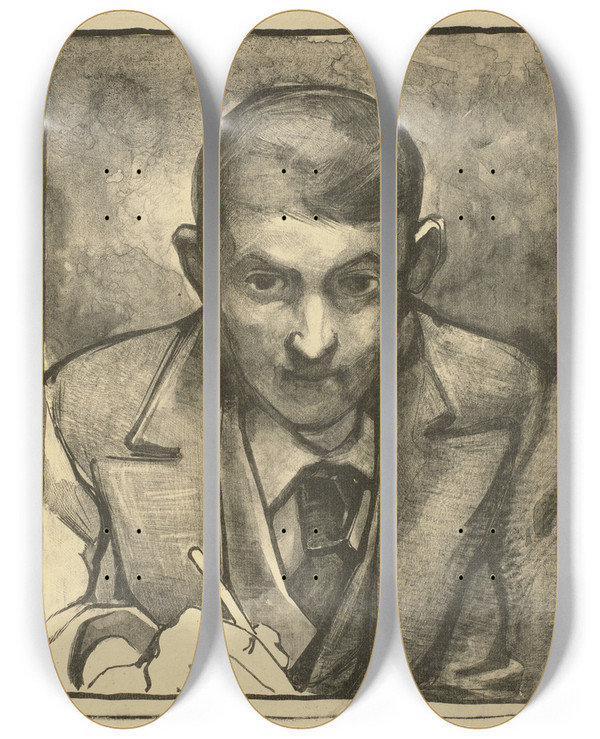 Triptych art skateboard deck of Bernard Willem Wierink Zelfportret Tekenend by Bernard Willem Wierink (1856-1939)