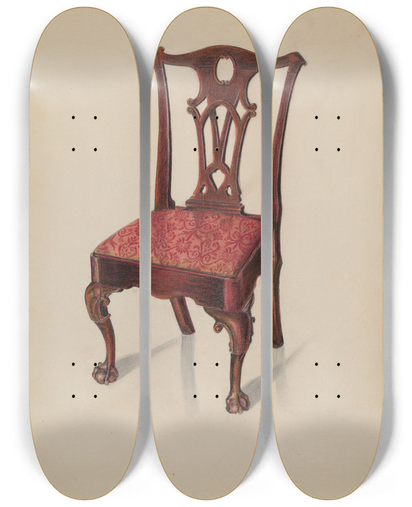Triptych art skateboard deck of Ruth Bialostosky Chair_1 by Ruth Bialostosky