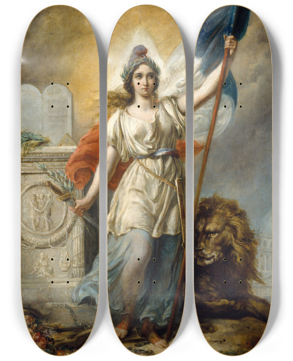 Triptych art skateboard deck of Alexandre Marie Colin La Rpublique Esquisse Pour Le Concours De 1848 by Alexandre Marie Colin (1798-1875)