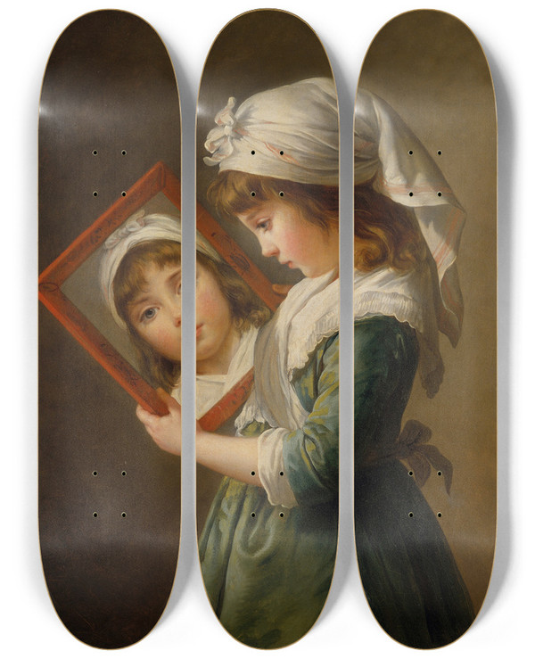 Triptych art skateboard deck of Elisabeth Louise Vige Le Brun Julie Le Brun Looking In A Mirror by Elisabeth Louise Vigee Le Brun (1755-1842)
