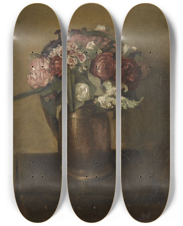 Triptych art skateboard deck of Mark Gertler Flowers In A Jug by Mark Gertler (1891-1939)
