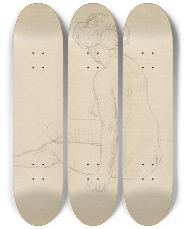 Triptych art skateboard deck of Flix Vallotton Nu Assis by Felix Vallotton (1865-1925)