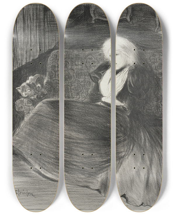 Triptych art skateboard deck of Thophile Alexandre Steinlen Chansons De Femmes_3 by Theophile Alexandre Steinlen (1859-1923)