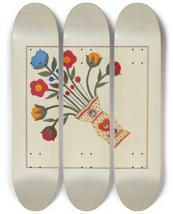 Triptych art skateboard deck of Cornelius Christoffels And Margaret Linsley Quilt One Square_2 by Cornelius Christoffels And Margaret Linsley