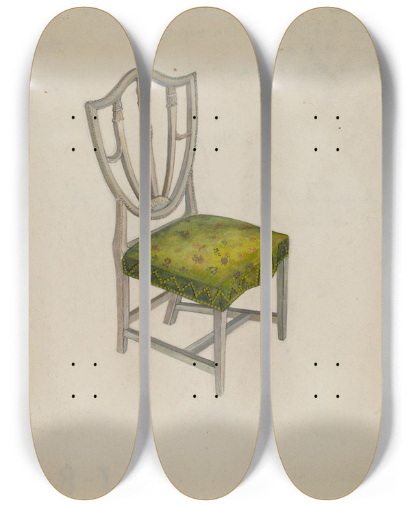 Triptych art skateboard deck of Edna C Rex Chair by Edna C Rex (1893-1972)