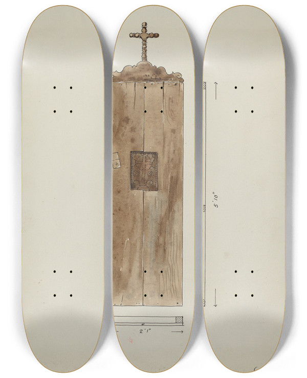 Triptych art skateboard deck of Geoffrey Holt Side Of Original Confessional by Geoffrey Holt (20-)