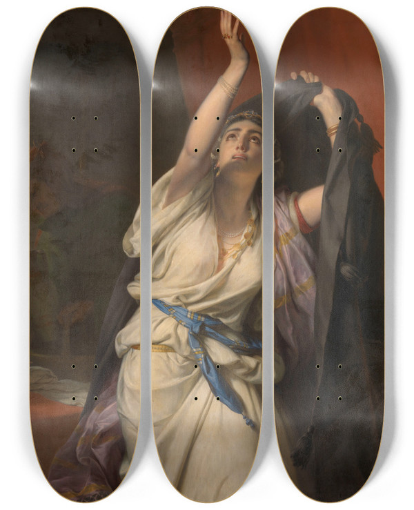Triptych art skateboard deck of Antoon Van Ijsendijck Judiths Prayer by Antoon Van Ijsendijck (1811-1875)