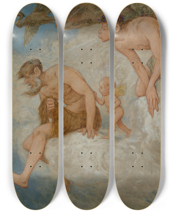 Triptych art skateboard deck of Hans Thoma Mrz Die Windgtter by Hans Thoma (1839-1924)