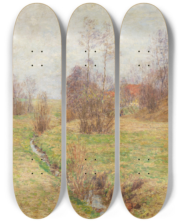 Triptych art skateboard deck of Paul Baum Dnen Weg Vormittagsonne by Paul Baum (1859-1932)