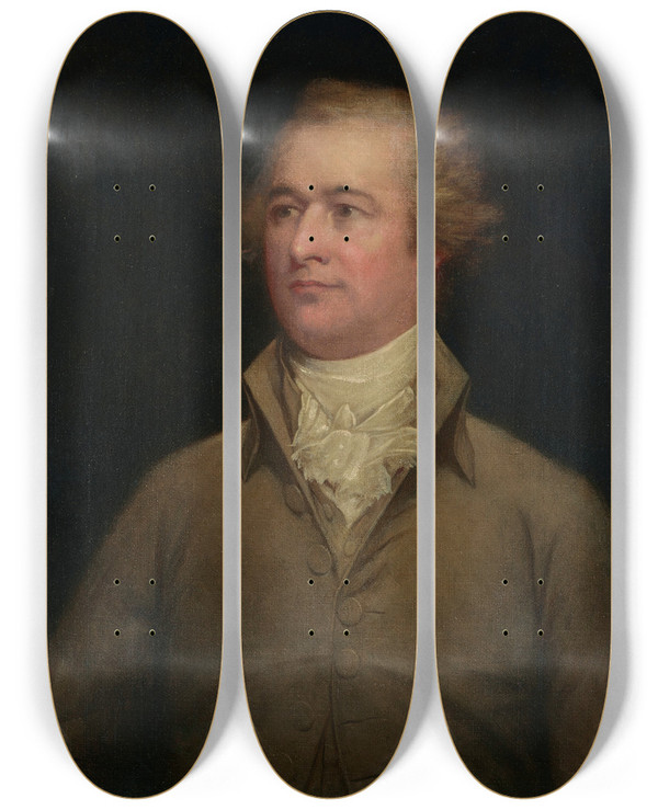 Triptych art skateboard deck of Eastman Johnson Alexander Hamilton by Eastman Johnson (1824-1906)