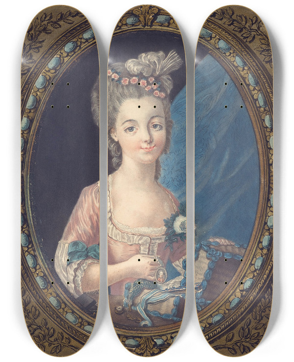 Triptych art skateboard deck of Louismarin Bonnet The Marriage Presents by Louis Marin Bonnet (1736-1793)