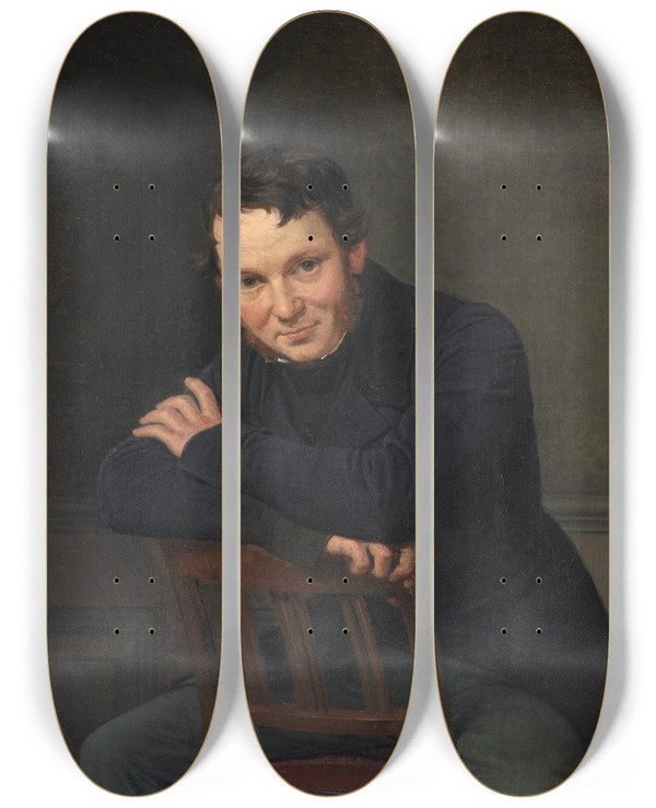 Triptych art skateboard deck of Wilhelm Marstrand Gottlieb Bindesbll Danish Architect by Wilhelm Marstrand (1810-1873)