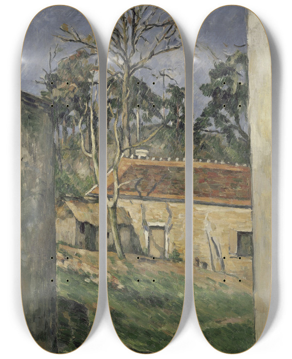 Triptych art skateboard deck of Paul Czanne Farmyard by Paul Cezanne (1839-1906)