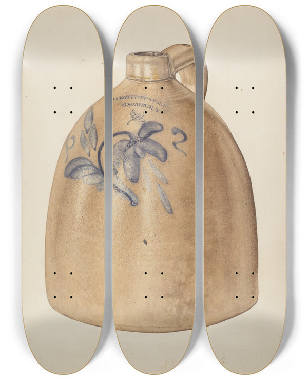 Triptych art skateboard deck of Lillian Hunter Jug by Lillian Hunter