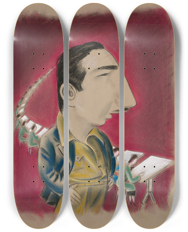 Triptych art skateboard deck of Antonio Sotomayor Walt Disney by Antonio Sotomayor (1902-1985)