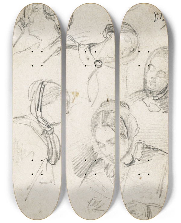 Triptych art skateboard deck of David Bles Womens Heads by David Bles (1821-1899)